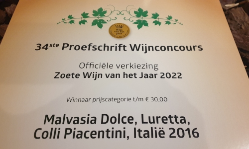 Zoete wijn van het jaar 2022! Malvasia Dolce Luretta